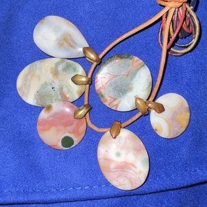 SALE! All SIX Orbicular Ocean Jasper Pendants on Gilt Bails w/ Thong Assortment!